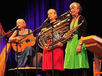 Die "Wellküren", Burgi, Bärbi und Moni Well (von links), eroberten Haßfurt mit ihrem neuen Programm "Herz sticht", das sie beim Kulturamt in der vollbesetzten Stadthalle präsentierten. Foto: Ulrike Langer