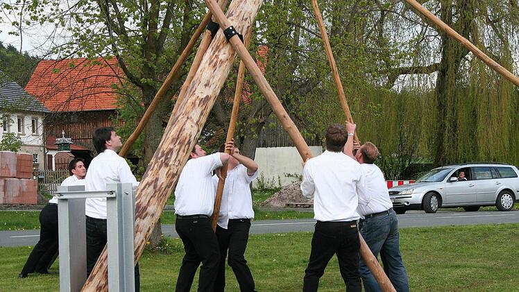 Ehrensache: Maibaum-Aufstellung mit Muskelkraft.