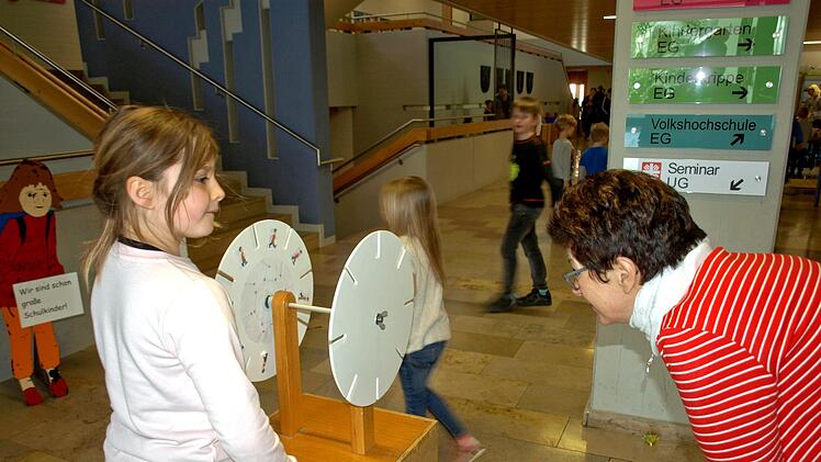 Das "Kinorad", eine Art Daumenkino mit Scheiben zu drehenSusane Deuerling