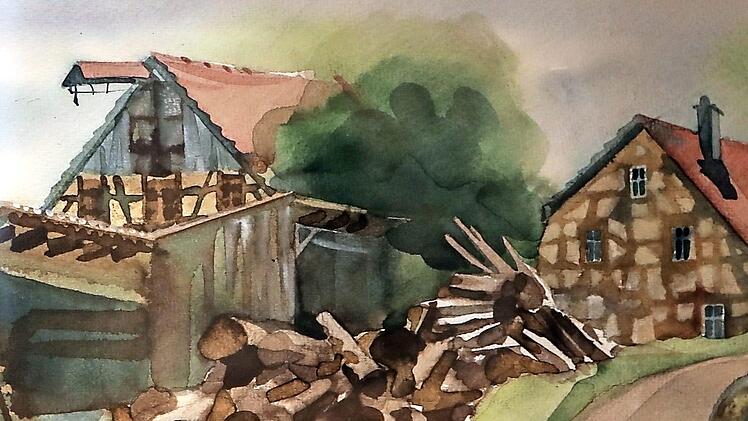 "Schuppen in Oberehrenbach", Aquarell von Volker Hahn  Foto: B. Herbst