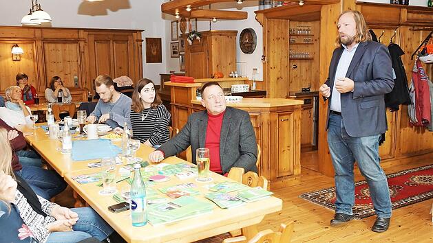 Anton Hofreiter w&auml;hrend seiner Rede beim politischen Fr&uuml;hschoppen Foto: Johannes Michel