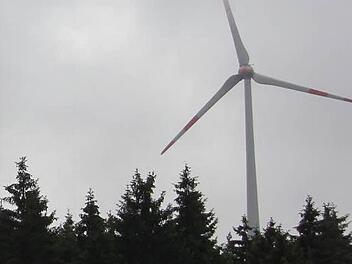 So wie dieses Windrad bei Münchberg werden auch die Anlagen auf dem Hainer Reinberg weit aus dem Wald ragen.  Foto: Friedwald Schedel