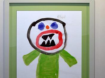 "Papa ist ganz anders..." eines der "verhaltenskreativen" Bilder der Ausstellung. Peter Rauch