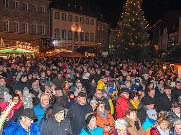 Gespannt warten die Weihnachtsmarkt-Besucher darauf, dass das nächste Türchen des Adventskalenders geöffnet wird. Fotos: Ronald Rinklef