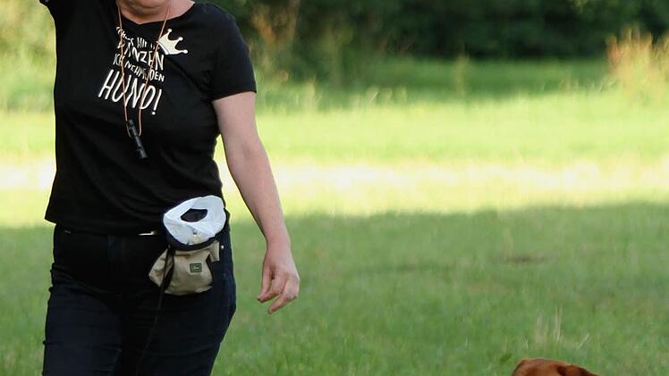 Carola Martin mit ihrem Labrador "Hewlett von Fichtenberg" bei der Prüfung Foto: Günther Geiling