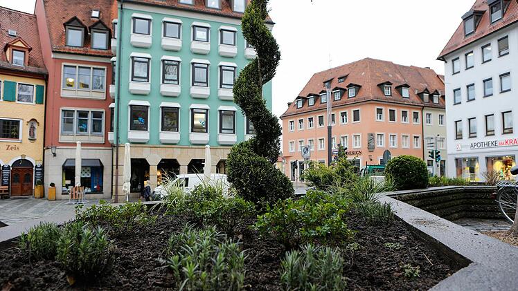 Blickfang in den neu bepflanzten Hochbeeten sind mehrere spiralenförmig geschnittene Scheinzypressen. Foto: Matthias Hoch