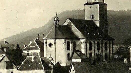 Stadtsteinach mit der alten Kirche von 1774 auf einer Karte aus dem Jahre 1895. Der Kirchturm zeigt nach Osten. Reproduktion: Siegfried Sesselmann
