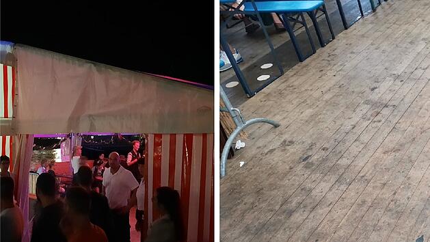 Bamberger Sandkerwa 2022: G&auml;ste tanzen auf B&auml;nken - Boden in Festzelt bricht