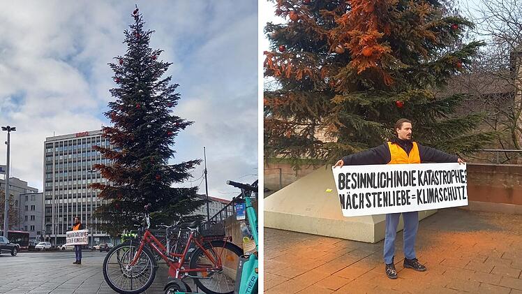 "Letzte Generation": Klimaaktivisten besprühen Christbaum am Nürnberger Hauptbahnhof