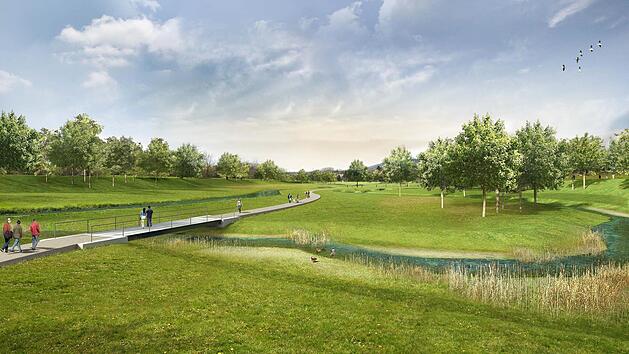Blick nach Westen - so soll die neue Au an der naturnahen Flutmulde aussehen. Visualisierung: Wasserwirtschaftsamt Hof