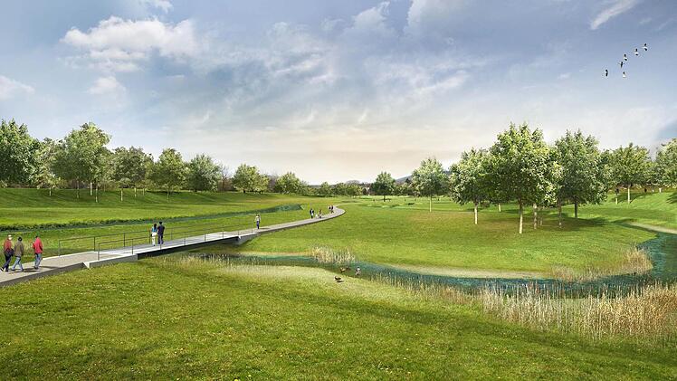 Blick nach Westen - so soll die neue Au an der naturnahen Flutmulde aussehen. Visualisierung: Wasserwirtschaftsamt Hof