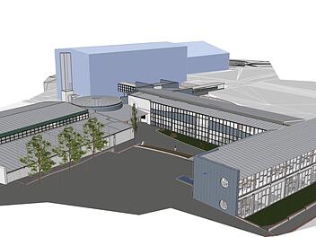 Der Ersatzneubau mit Turnhalle in einer 3-D-Ansicht Skizze: Architekturbüro Schöttner