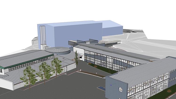 Der Ersatzneubau mit Turnhalle in einer 3-D-Ansicht Skizze: Architekturbüro Schöttner
