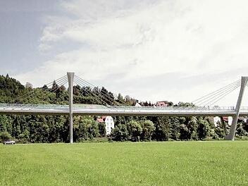 Diese Brückenvariante hat bei einem Architekten-Wettbewerb das Rennen gemacht. Um den Bau der Umgehung zu schleunigen, würden die Untersteinacher auf die Realisierung  verzichten und mit einer Standard-Brücke vorlieb nehmen.