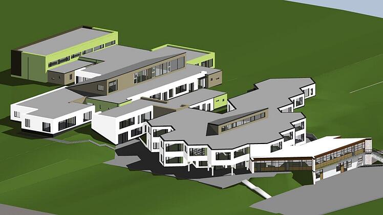 Die sanierte Schule in Hannberg soll ein Schmuckstück werden. Bis es so weit ist, muss die Gemeinde allerdings voraussichtlich zwölf Millionen Euro auf den Tisch legen.  Visualisierung: Architekturbüro Ing + Arch