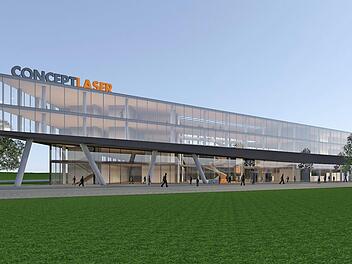 So soll der geplante 3D-Campus von Concept-Laser am Gewerbegebiet an der A 73 in Lichtenfels aussehen. Ab 2019 soll hier mit bis zu 700 Mitarbeitern gearbeitet werden. Grafik: Concept Laser