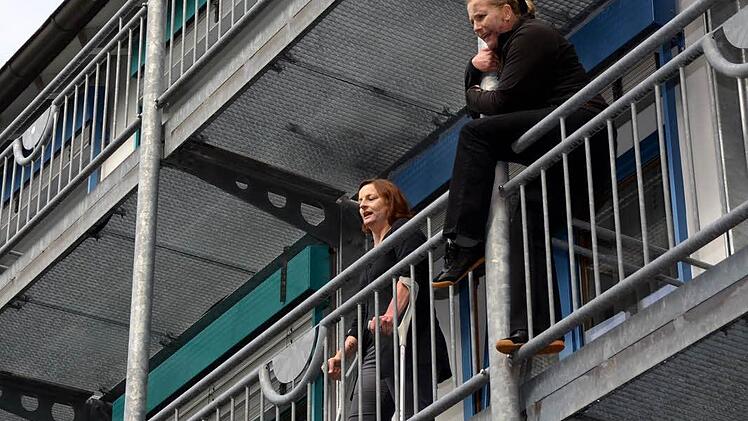 Dramatische Szenen bei der Großübung am Samstag im Haus Kreuzberg der Kurklinik "Am Kurpark" in Bad Kissingen.  Foto: Rauch