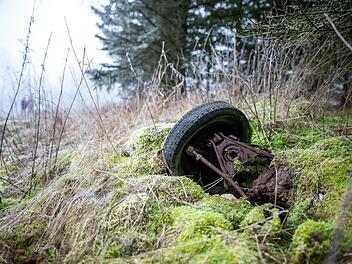 Ein kompletter Fahrzeugunterbau liegt am Waldrand. Foto:  Marion Eckert
