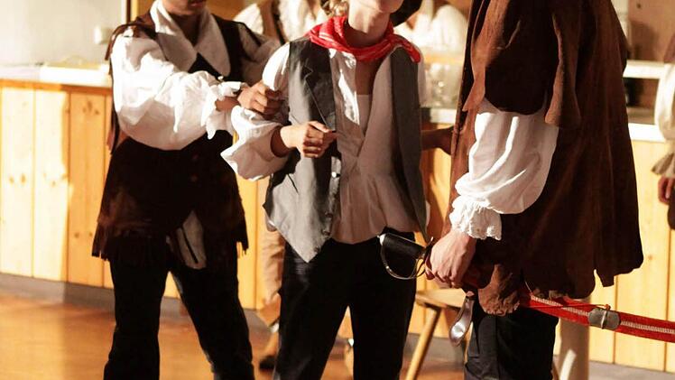 Die Comtesse Kara Bott entkommt als Bursche verkleidet den Räubern.