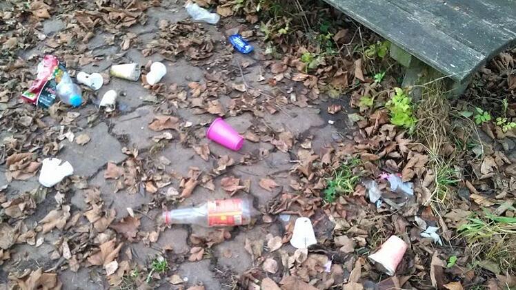 Unschön und ärgerlich: Jede Menge Müll liegt rund um eine Ruhebank am Spazierweg durchs Gründla. Foto: privat
