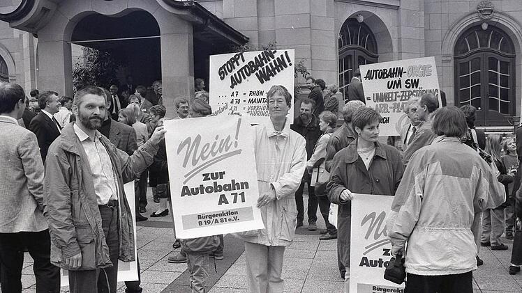 Nein zur Autobahn (1996): Es gab zahlreiche Demonstrationen. Foto: Archiv Saale-Zeitung