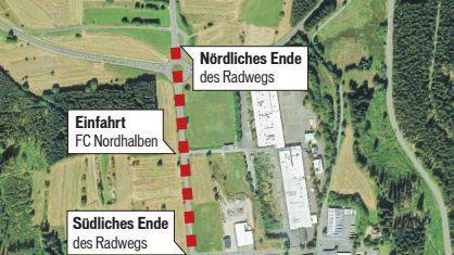 Hier wird in Nordhalben der neue Radweg gebaut. Grafik: Micho Haller