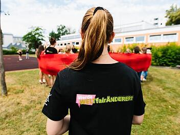 Das Motto der großen Gemeinschaftsaktion als Aufdruck auf einem T-Shirt Foto: Hendrik Steffens