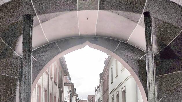 "Offene T&uuml;ren&nbsp;..." lautet das Jahresthema der Pfarrei und der ganzen Pfarreiengemeinschaft, hier umgesetzt mit einem Blick aus der Stadtpfarrkirche in die Kirchgasse. Foto: Barbara Oschmann