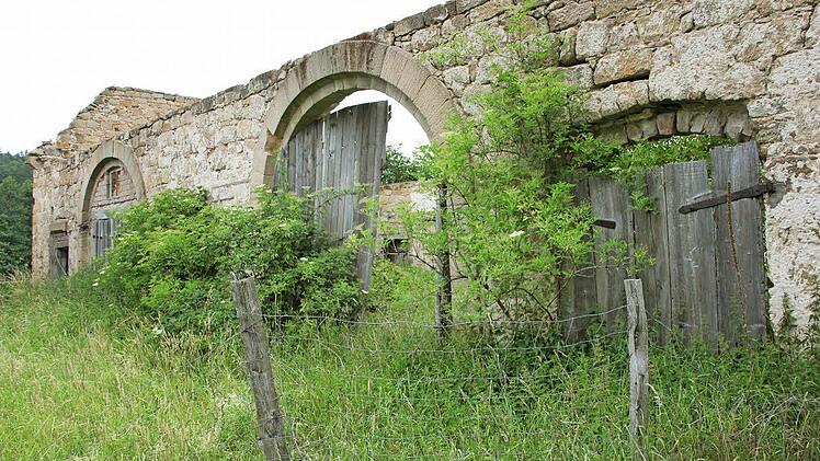 Diese Scheune steht noch unter Denkmalschutz. Die Außenmauer wird bis auf eine bestimmte Höhe abgetragen, um so den Standort zu beschreiben. Außerdem soll einer der Torbögen darin am Boden ausgelegt werden, um die Geschichte zu dokumentieren. Foto: Ralf Kestel