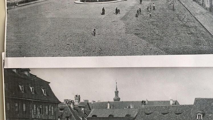 Ein historisches Foto aus der Zeit um 1900 , als derr Maxbrunnen noch in der Mitte des Platzes stand.   Repro: M. Wehner