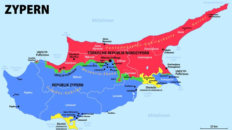Das geteilte Zypern mit UN-Pufferzone und britischen Militärbasen