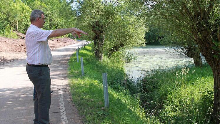 "Hier wird die Grabensituation verbessert", erläuterte Bürgermeister Helmut Dietz am Mühlsee vor Untermerzbach. Foto: Katharina Becht