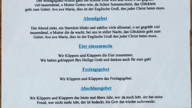 Volles Programm: Liedtexte und Einsatzplan auf der Klapper. Foto: Werner Vogel
