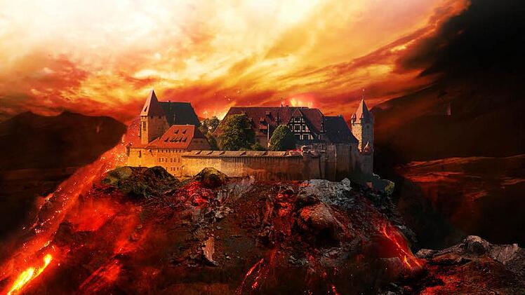Vulkanausbruch in Coburg? Vor 15 Millionen Jahren ein nicht völlig unwahrscheinliches Höllenszenario ... (Illustration: Michael Karg)