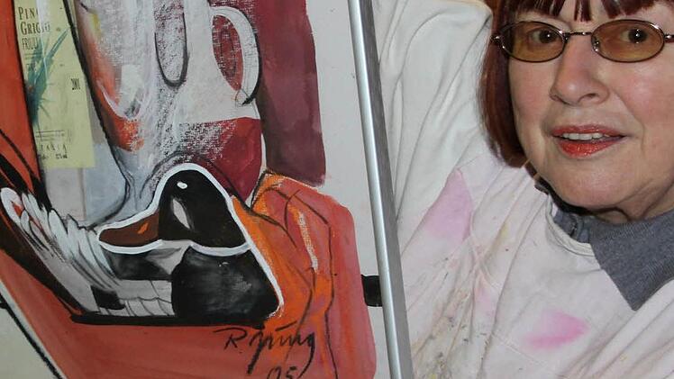 Noch zu haben: Renate Jung: Stillleben mit afrikanischer Ente: 450 Euro. Außerdem:Original Radierung: Fränkischer Ort Rothenfels; Strichätzung-Aquatinta, Mindestgebot: 190 Euro; Herbst-Stillleben, "the last rose of summer" Tempera Gouache Mindestgebot: 390 Euro; Mädchen mit Bluse. Überarbeitetes Farb Repro Mindestgebot: 150 Euro;.