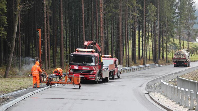 Die Stützen der Leitplanken werden in den Boden gerammt.  Foto: Friedwald Schedel