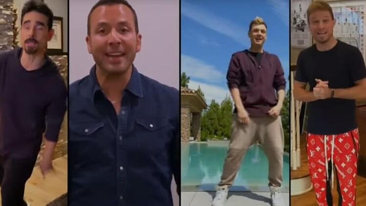 Nick, Howie, AJ, Kevin und Brian - kurz: die Backstreet Boys - performten in Quarantäne für einen guten Zweck. Screenshot: YouTube