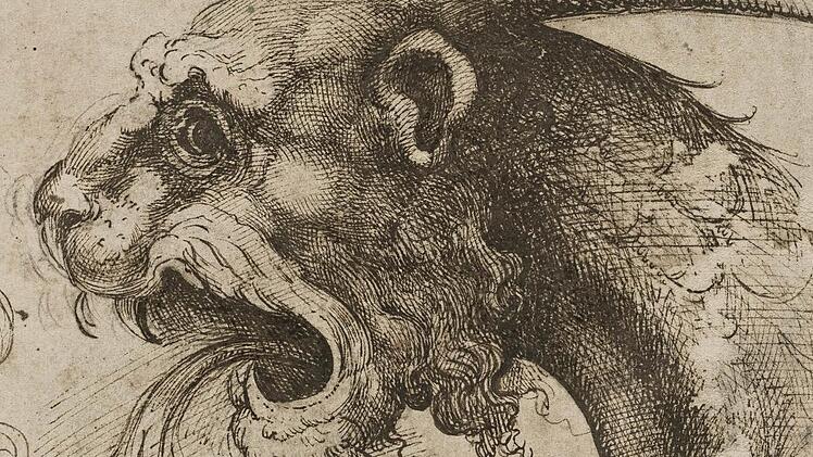 Battista Franco auch gen. "Semolei" (1498 - 1561): "Kopf der Chimäre". Feder schwarzbraun