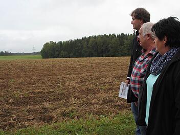 Edith und Josef Voll sowie Edwin Bergmann (links) von der Bürgerinitiative blicken auf das Gewerbegebiet Buckendorf, in dem ein großes Gewächshaus errichtet werden sollte. Das Projekt wird nicht realisiert. Ob nun auch noch das Gewerbegebiet aufgelöst wird, wie von Stadträtin Jasmin Schardt gefordert, wird die Zukunft zeigen.  Foto: Stephan Stöckel