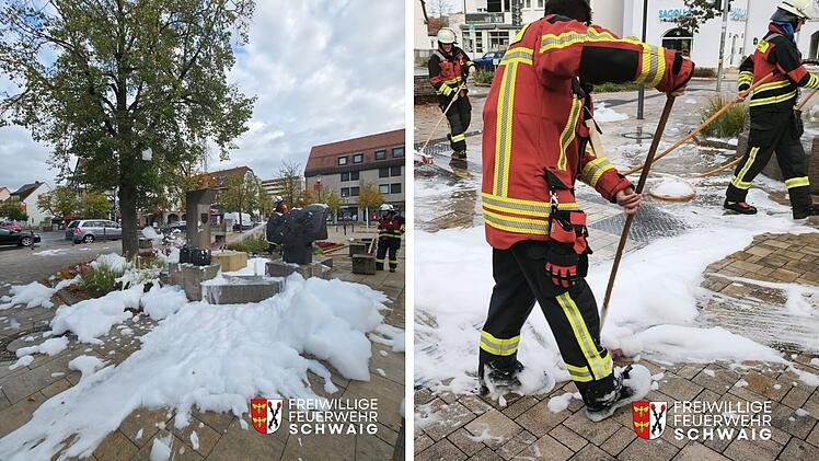 Feuerwehreinsatz wegen Schaumberg am Gemeindebrunnen Schwaig