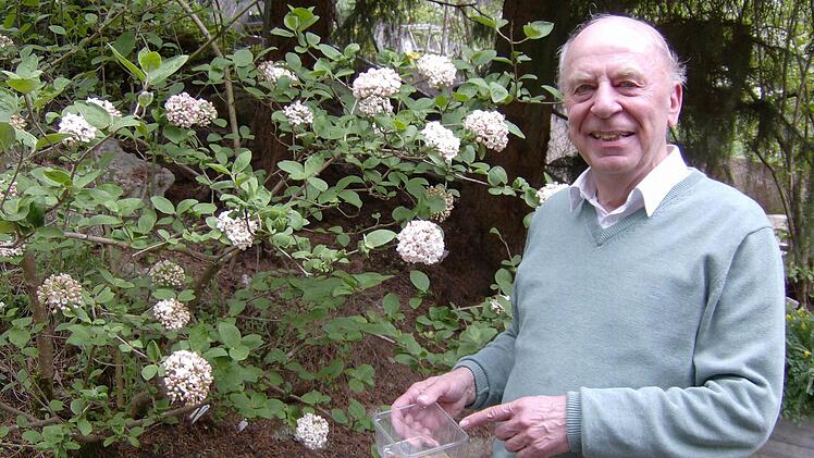Alfons Trautner füttert die Kraniche mit Mehlwürmern.  Foto: Petra Malbrich