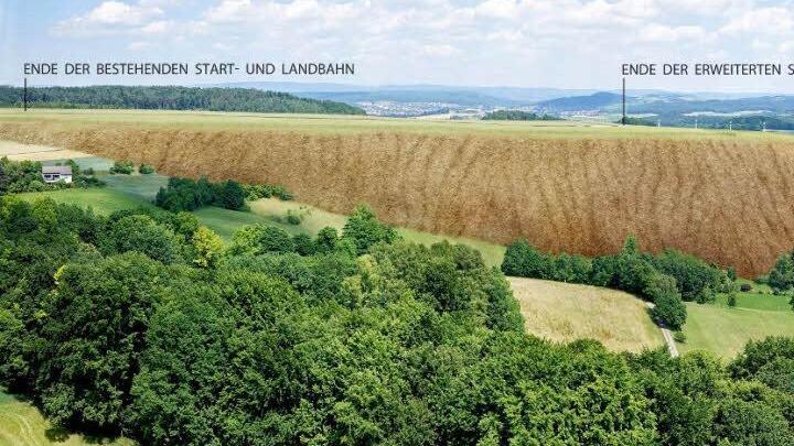 1200 Meter Bahnlänge am Flugplatz Brandensteinsebene sind machbar - wenn man Lützelbuch teilweise begräbt: So stellen dies die Befürworter eines Flugplatzneubaus dar. Fotomontage: CDM