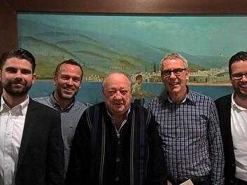 2. Vorsitzender Benedikt R&uuml;th (von links) mit den Geehrten, Oliver Hertrich, Ottmar B&ouml;mmel und Wolfgang Hertrich, rechts Vorsitzender Nicolas Sauer.  Foto: Alexander D&uuml;rrheimer