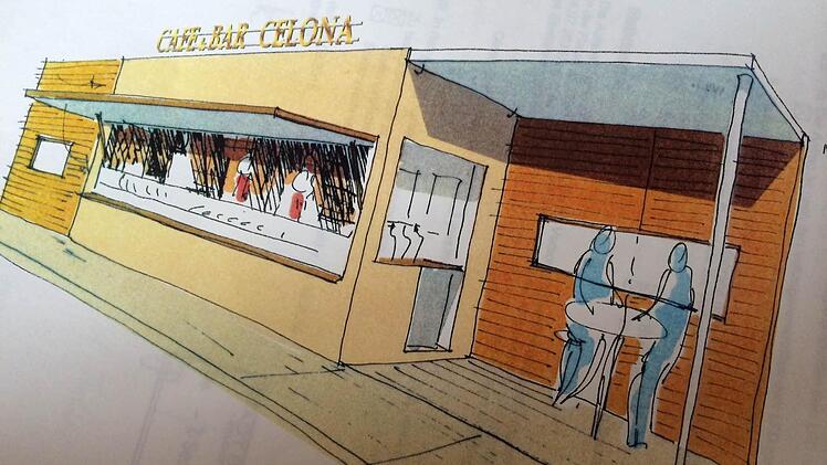 Knapp zwölf Meter lang: So könnte der mobile Pavillon der Cafe-Bar Celona auf dem Maxplatz aussehen, von dem aus eine große Frankschankfläche bewirtschaftet werden soll. Doch nicht nur die Grünen sehen bei der Gestaltung Verbesserungsbedarf.   Fotos: Michael Wehner