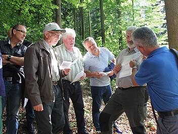 Beim Waldgang im Juni wie auch beim Waldbericht in der Stadtratssitzung am Donnerstag legten Wolfgang Gnannt und Jürgen Hahn (von links) ihre Pläne für den Eberner Stadtwald vor.FT-Archivfoto: Ralf Kestel
