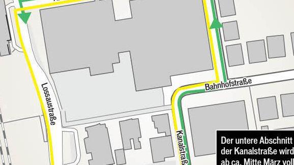 Die Umleitung während der Sperrung erfolgt über die Kanal-, Rast- und Kreuzwehrstraße in beide Richtungen.