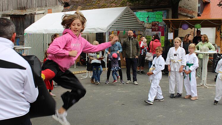 Jana Fleischmann aus Mühlhausen ist deutsche Vizemeisterin im Kickboxen. Beim Dorffest zeigte sie, was sie kann. Fotos: Evi Seeger