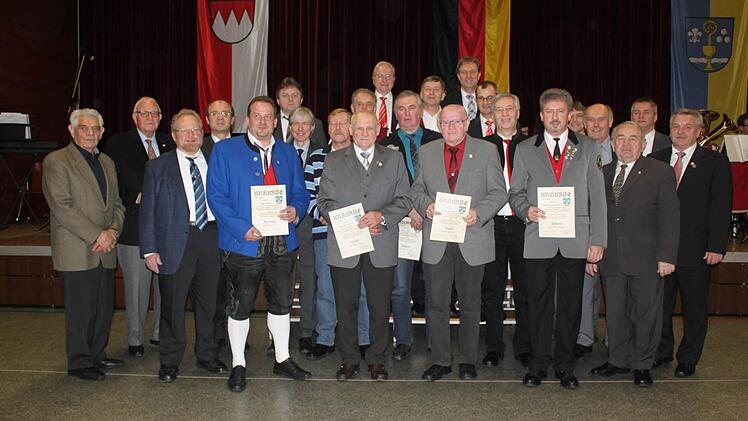 Diese Bürger wurden für ihr ehrenamtliches Engagement geehrt. Die Ehrengäste freuen sich mit ihnen. Foto: Veronika Schadeck