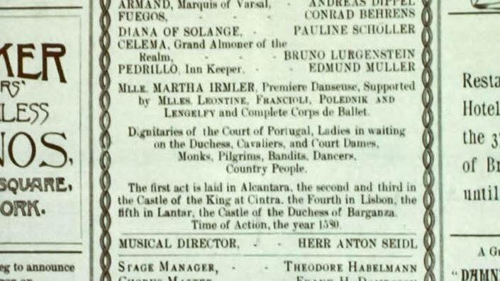 Programmzettel für eine Aufführung von "Diana von Solange" 1891 an der New Yorker MET.