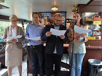 Sie lasen eine Geschichte des Frühhumanisten Boccaccio: (v. l.) Patrizia Alberth, Martin Beyer, Michael Ehlers, Tanja Kinkel Fotos: Ronald Rinklef